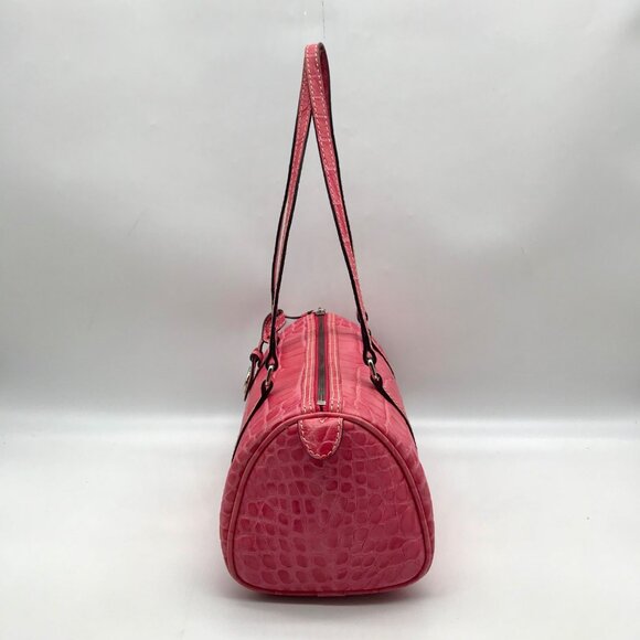 Brahmin Pink Croc Embossed Leather Nile Barrel Shoulder Bag - Picture 4 of 11